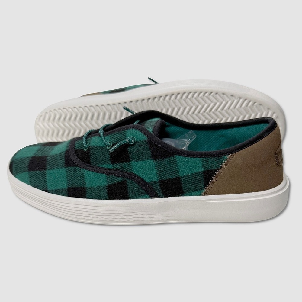 Hey Dude Wally Buffalo Plaid Shoes - NEW Mens 9 Green / Black - #49959-TOP2